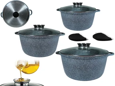 Produktbild von 6-teiliges Kochgeschirrset,marmorierte Beschichtung,große Größe 6,5/7,9/10L Induktionskochgeschirr-Set GRAU