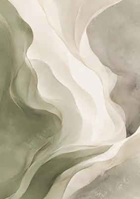 Produktbild von Abstraktes Poster DIN A2 - Sage Flow Wandbild in Salbeigrün, Creme & Beige, matt
