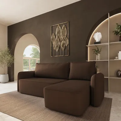 Produktbild von Masseno Ecksofa DOLVER mit Schlaffunktion L-Form, Sofa mit Bettkasten, Wohnzimmersofa, Couch, Soffa, Bettsofa, Couchgarnitur- Braun, KRONOS 06