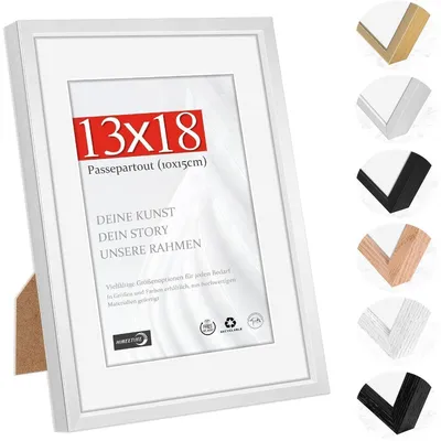Produktbild von Bilderrahmen 13x18cm Aluminium Silber mit Passepartout 10x15cm, bruchsicheres Kunstglas, Wandmontage/Tischaufsteller