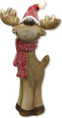 Produktbild von Winterfigur Rentier mit LED Mütze 24 x 49cm Dekofigur Weihnachtsdeko
