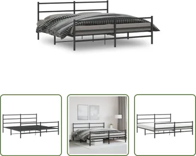 Produktbild von The Living Store Bettgestell mit Kopf- und Fußteil Metall Schwarz 193x203 cm