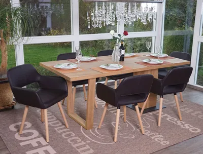Produktbild von 6er-Set Esszimmerstuhl HWC-A50 II, Stuhl Küchenstuhl, Retro 50er Jahre Design  Kunstleder, braun, helle Beine