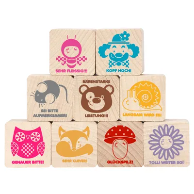 Produktbild von Holzstempel Belobigung, 9er Set