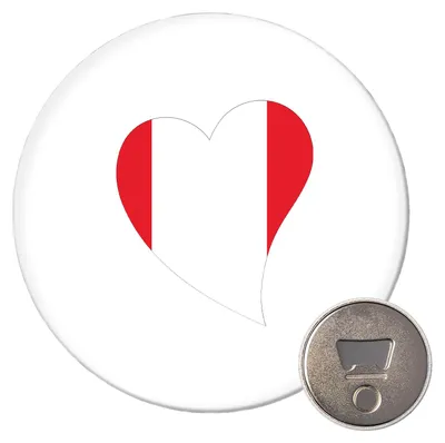 Produktbild von Huuraa Magnet Peru Flagge Herz 59mm Kühlschrankmagnet rund Flaschenöffner Geschenkidee