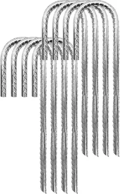 Produktbild von 8 Stück riesige, hakenförmige, verzinkte Stahlheringe – für den Garten, den Außenbereich – für Partyzelte, Pavillons, Zelte, Folientunnel – Bodenankerstangen, Zeltpflöcke