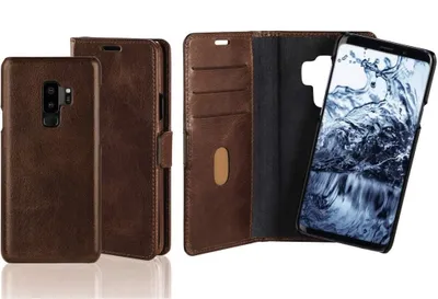 Produktbild von Echtleder 2in1 Booklet + Cover Braun für Samsung Galaxy S9+