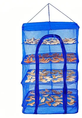 Produktbild von 4-Stufiges Trockennetz Faltbar mit Reißverschluss Fisch Gemüse Obst Trockennetz Quadratisches Trocken Netz für Garten Balkon Camping 35×35×65cm