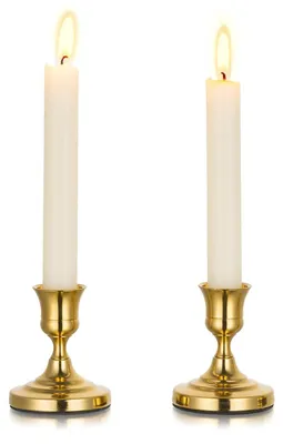 Productafbeelding van Kandelaar goud tafelkandelaar - Set van 2 - Hoogte 7,5 cm - Voor taps toelopende kaarsen van 2,2 cm - Metaal