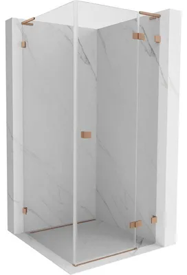 Obrázek produktu pro Mexen Lunar L sprchový kout s otočnými dveřmi pravý 100 x 100 cm, transparentní, kartáčovaná měď - 834L-100-100-65-00-P
