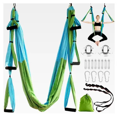 Produktbild von Aerial Yoga Hängematte Set, Aerial Yogatuch Yoga Schaukel Swing Anti-Schwerkraft Pilates, Yogatuch zum Aufhängen mit Montagezubehör und Tragetasche, bis 200 kg belastbar