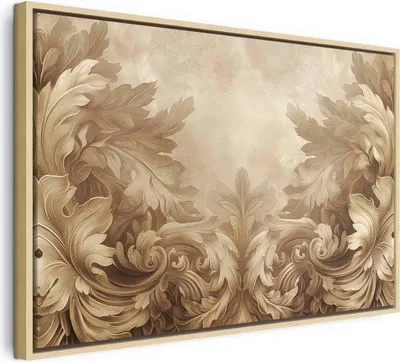 Produktbild von Italienischer Leinwand Leinwandbild - Carved Baroque Ornaments Rich Composition in Sepia Colors 90x60 cm Muster f-H-10018-b-a