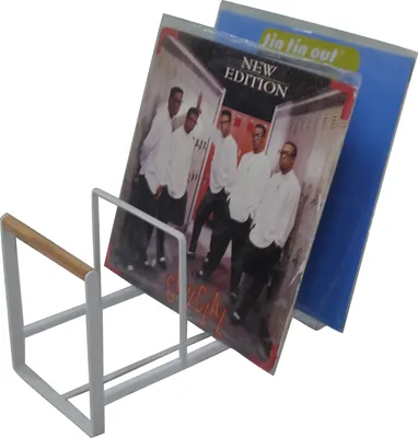 Produktbild von Schallplatten Ständer / Luxus Vinyl Halter für LPs, Maxis 12" in weiß und Holz Optik XL ca. 35 cm la