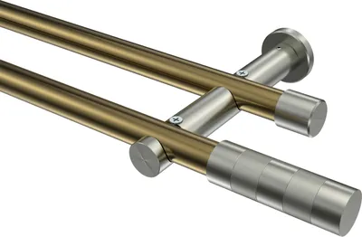 Produktbild von Interdeco Gardinenstange / Vorhangstange Messing Antik / Edelstahl-Optik, Typ Platon Mavell (Zylinder) ohne Ringe, 20 mm Ø 2-läufig, 140 cm