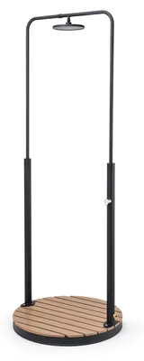 Produktbild von Blumfeldt Mobile Gartendusche, Aussendusche für den Garten, Bodendusche mit Verstellbarem Duschkopf, Boden-Gartendusche mit Holz-Optik für Pool & Sauna, Außendusche Wasserdicht, Frost- & UV-Beständig