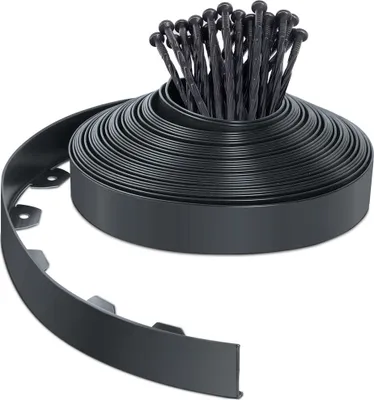 Produktbild von VOUNOT® Flexible Rasenkante Beeteinfassungen Kunststoff, mit 40 Erdanker, Länge 20m Höhe 5cm, Anthrazit