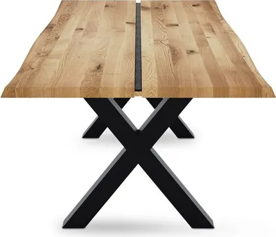 Produktbild von Esstisch Vigo 140x90 Wildeiche mit Baumkante und X-Gestell