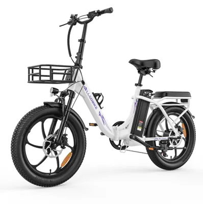 Image de Vélo électrique pliable AC20 avec pneus larges, moteur 250 W, batterie 48 V 20 Ah, pneus de 20 pouces, cadre en aluminium, freins à disque hydrauliques, charge maximale 120 kg, couleur : blanc