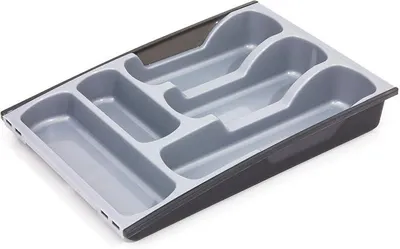 Produktbild von PolkaHome® Besteckkasten ausziehbar 30-50 cm, 7 Fächer, Besteckorganizer für Schubladen, Silber, Kunststoff