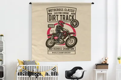Obrázek produktu pro MuchoWow® Tapiserie Věšení na zeď Motokros - Kreslení - Retro 180x180 Tapiserie dekorace Nástěnná šála