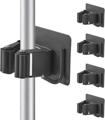 Image de Porte-balai autocollant - Acier inoxydable - 4 pièces - Gris foncé
