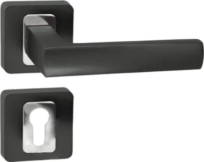 Produktbild von DOMINO Türgriff Drückergarnitur PZ - Profilzylinder Set | quadratische Rosette| Türklinke für Zimmertür, Bürotür, Kellertür & Innentür| Türbeschläge aus Aluminium| Chrom/Anthrazit |MAFF QR M6/ANTHRAZIT