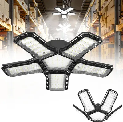 Produktbild von YUENFONG 72W LED Garagenleuchten Werkstattlampe Garagenbeleuchtung 6500K Superhelles H?ngen Werkstatt Deckenlampe mit 5 Verstellbaren Paneelen, 1 PCS