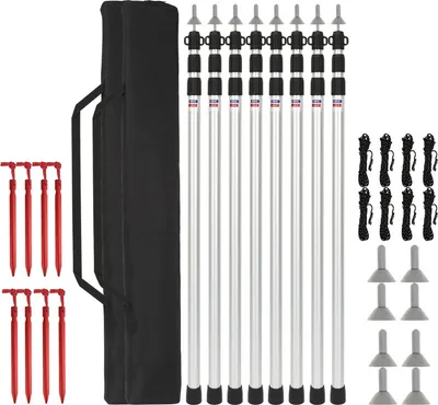 Zdjęcie produktu dla Słupki namiotowe aluminiowe, teleskopowe, regulowane słupki do namiotów, plandek, markiz lub brezentów, długości od 87 do 234 cm, 8 sztuk