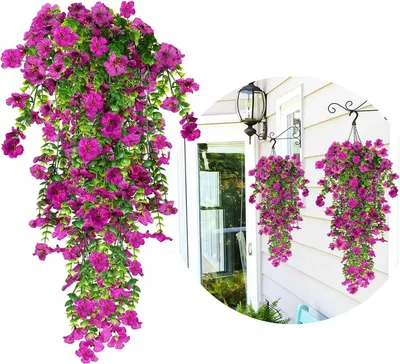 Produktbild von Hängende künstliche Blumen – 77 cm – 4 Stück – UV-beständig – Lila – Für Balkon, Garten und Hochzeitsdekoration