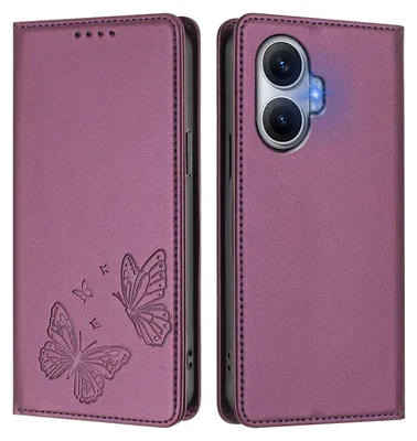 Obrázek produktu pro Kožené pouzdro pro Xiaomi Poco F7/Redmi Turbo 4 Pro, motýlí ražbou, peněženkové flip pouzdro se stojánkem Fialová