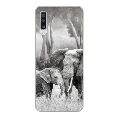 Produktbild von MuchoWow® Handyhülle Schutzhülle Hülle für Samsung Galaxy A70 Elefant - Tiere - Natur - Schwarz und weiß Silikon Softcase Handy Hülle - Schutzhaube