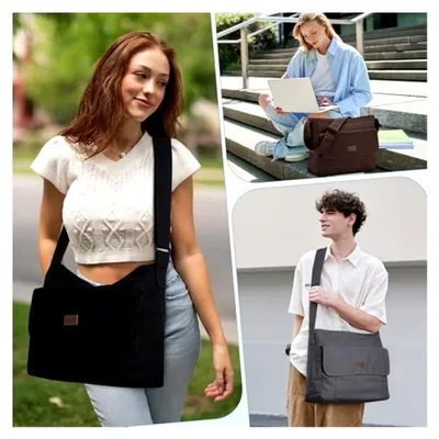 Produktbild von Canvas Umhängetaschen Damen Herren, Große Schultertasche Messenger Tasche Casual Tote Bag für Arbeit/Reisen/Schule