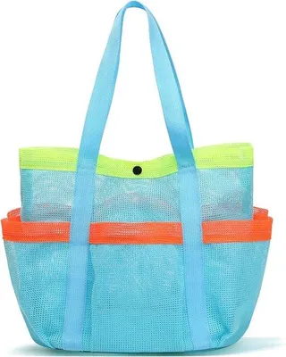 Image de Sac de plage beige - Sac de voyage - Sac de plage pliable avec 6 compartiments - 27x21x25 cm - Gris clair