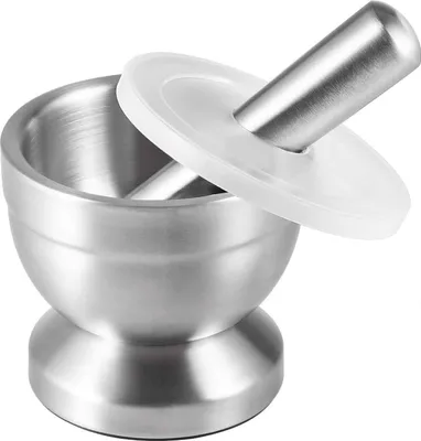 Image de Set de mortier et pilon en acier inoxydable avec pince et couvercle diamètre 10 cm