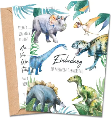 Produktbild von MeinBaby123® 10 Einladungskarten Kindergeburtstag inkl. Umschläge | Dino