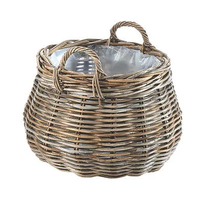 Produktbild von Kobolo Pflanzkorb rund - XXL- Rattan mit Folie ausgeschlagen mit Henkel Pflanzkübel Blumentopf Pflanzkörbe Blumenkorb Pflanzkübel Pflanztopf Schale