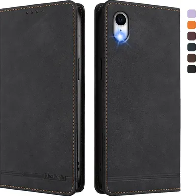 Obrázek produktu pro Pouzdro pro iPhone XR, retroPolyuretankožené flip pouzdro s stojánkem a přihrádkami na karty Černý