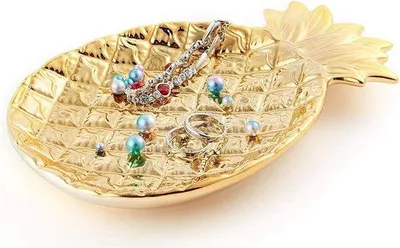 Produktbild von Keramische Schmuckhalter, Schmuckdisplay, Ringhalter, großes goldenes Ananas-Design, Geschenk für Frauen, Mädchen, Verlobte
