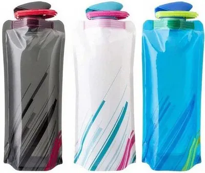Obrázok produktu pre Sada flexibilných, skladacích a opakovane použiteľných fliaš na vodu s objemom 700 ml – unisex – pre dospelých – turistické batohy