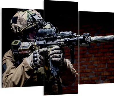 Produktbild von Bild auf Leinwand - Leinwandbild - Soldat Gewehr - 130x100cm - Wand Bild - Wanddeko - Wandbilder - Leinwanddruck - Bilder - Kunstdruck - Wanddekoration - Leinwand bilder - Wandkunst - CB130x100-3785