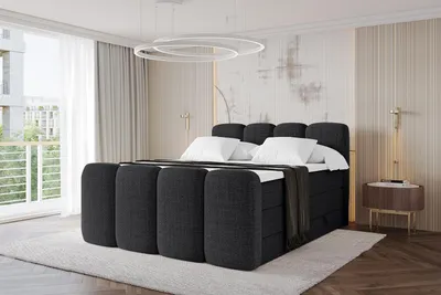 Produktbild von ALTDECOR Boxspringbett mit Fußteil - NINA-Z KING - 180x200 Schwarz- Komplett-Set mit H3 und H4 Matratzen und Topper, Polsterbett mit Bettkästen, Lattenrost, Bett mit Stauraum, Doppelbett, Boxbett