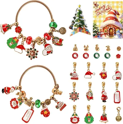 Imagen del producto de Calendario de Adviento con set de joyería de 24 piezas, pulseras y colgantes navideños, para 24 días, joyería para Navidad
