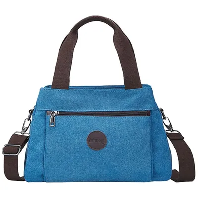 Produktbild von OKWISH Damen Segeltuch Umhängetasche Groß Kapazität Handtasche Casual Reise Schultertasche Multi Tasche Umhängetaschen Segeltuch Tasche Blau