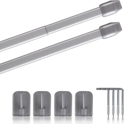 Produktbild von Vitragestangen silber - chrom matt 60 - 90 cm + 4er Klebehaken