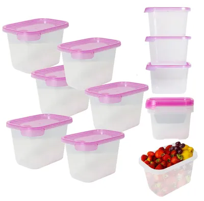Vorratsbehälter 6er-Set, 6x1000 ml, Kunststoff, rosa Deckel