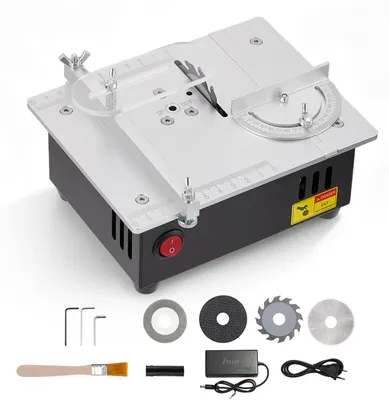 Image de Scie circulaire de table compacte - Ensemble table de scie - 7 vitesses - 4 lames de scie - Système d'aspiration intégré - Pour bois, circuits imprimés, métal - 220V, compatible UE