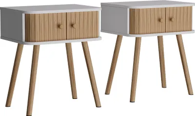 Image de Table de chevet Vicco Germo blanc/bambou Lot de 2, Model 54229
