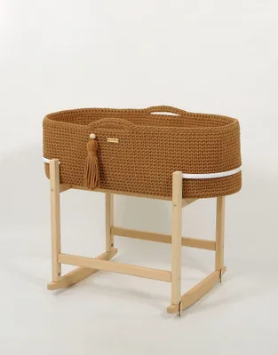 Obrázok produktu pre Košík Boho s kolískou, set do kolísky - antibakteriálny matrac, ručne vyrobený, bezpečný, bavlna, bukové drevo