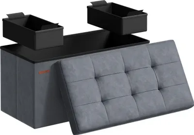 Produktbild von SONGMICS Sitzbank mit 2 extra Aufbewahrungsboxen, klappbar, 38 x 76 x 38 cm, bis 300 kg belastbar, schiefergrau