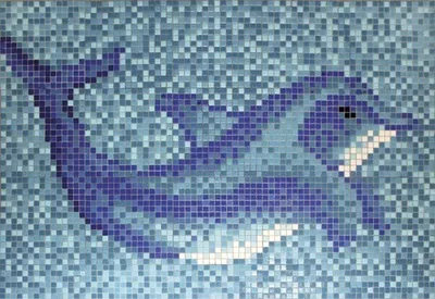 Produktbild von Mosaikbild Delphin groß 160 cm breit 110 cm hoch blau